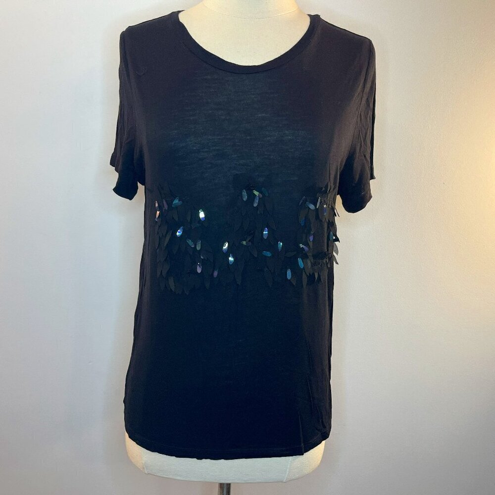 FRENCH CONNECTION Women's Black Good Bad Sewuin S/S Tee - Size Small - NWT $58